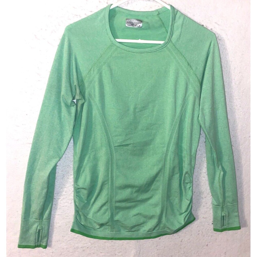 Athleta Womens Sz M Momentum Seamless Green Long Sleeves Thumb Holes Stretch NEW